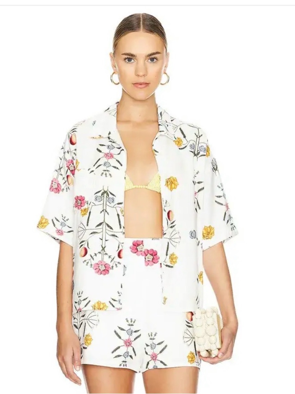 SANCIA Celesta Floral Shirt - White with Multicolor Florals size Small